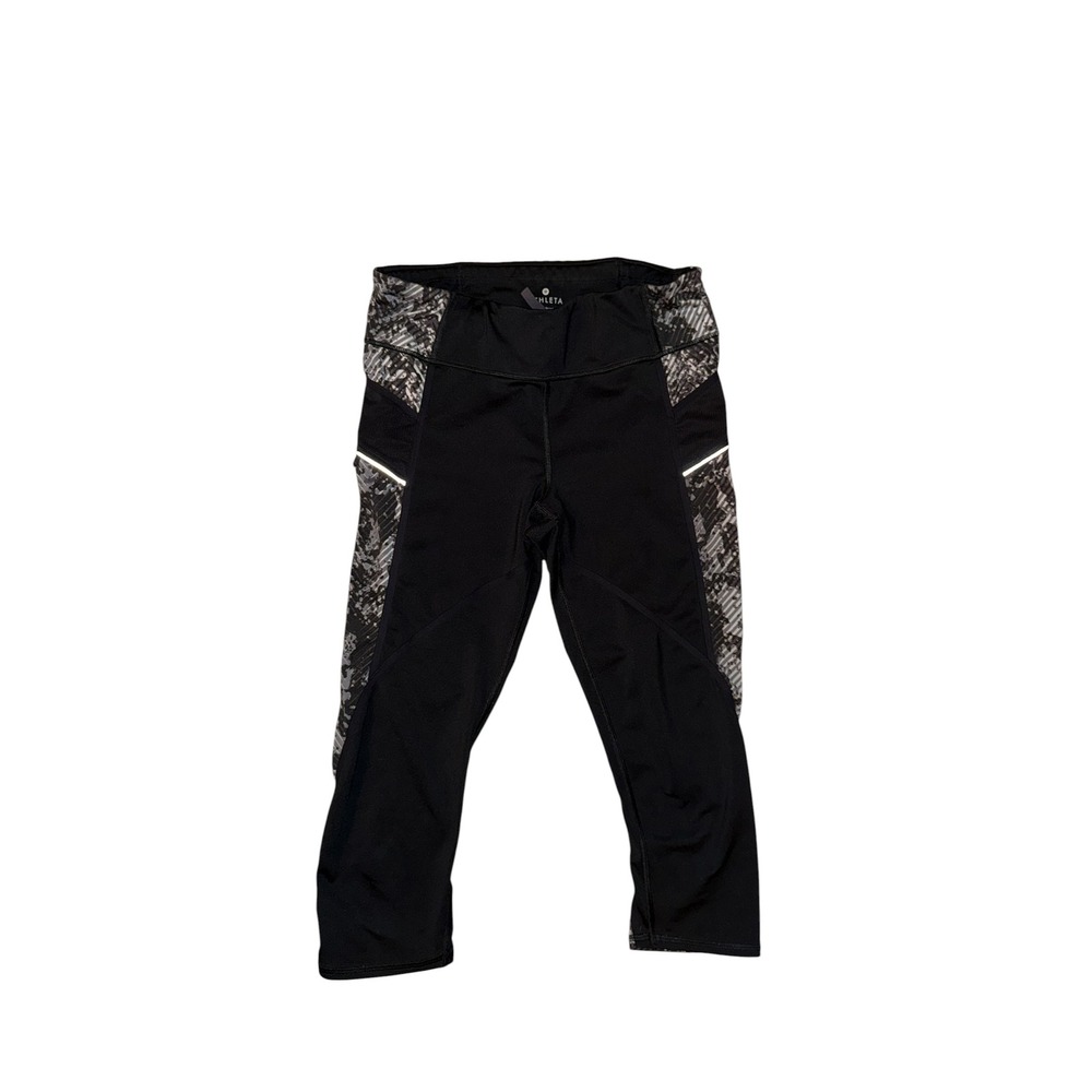 Athleta Sonar‎ Capri Women M Black Gray Reflective Running Leggings 138194